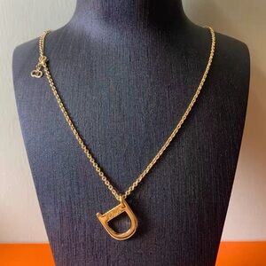 Vintage Christian Dior Large Letter D Classic Logo Monogram Gold Chain Necklace